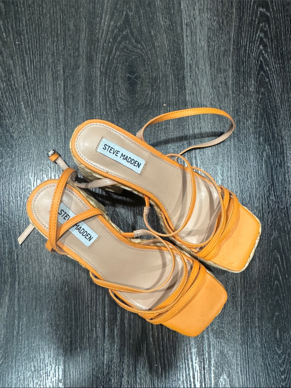Steve Madden Orange Strappy Square-Toe Heels